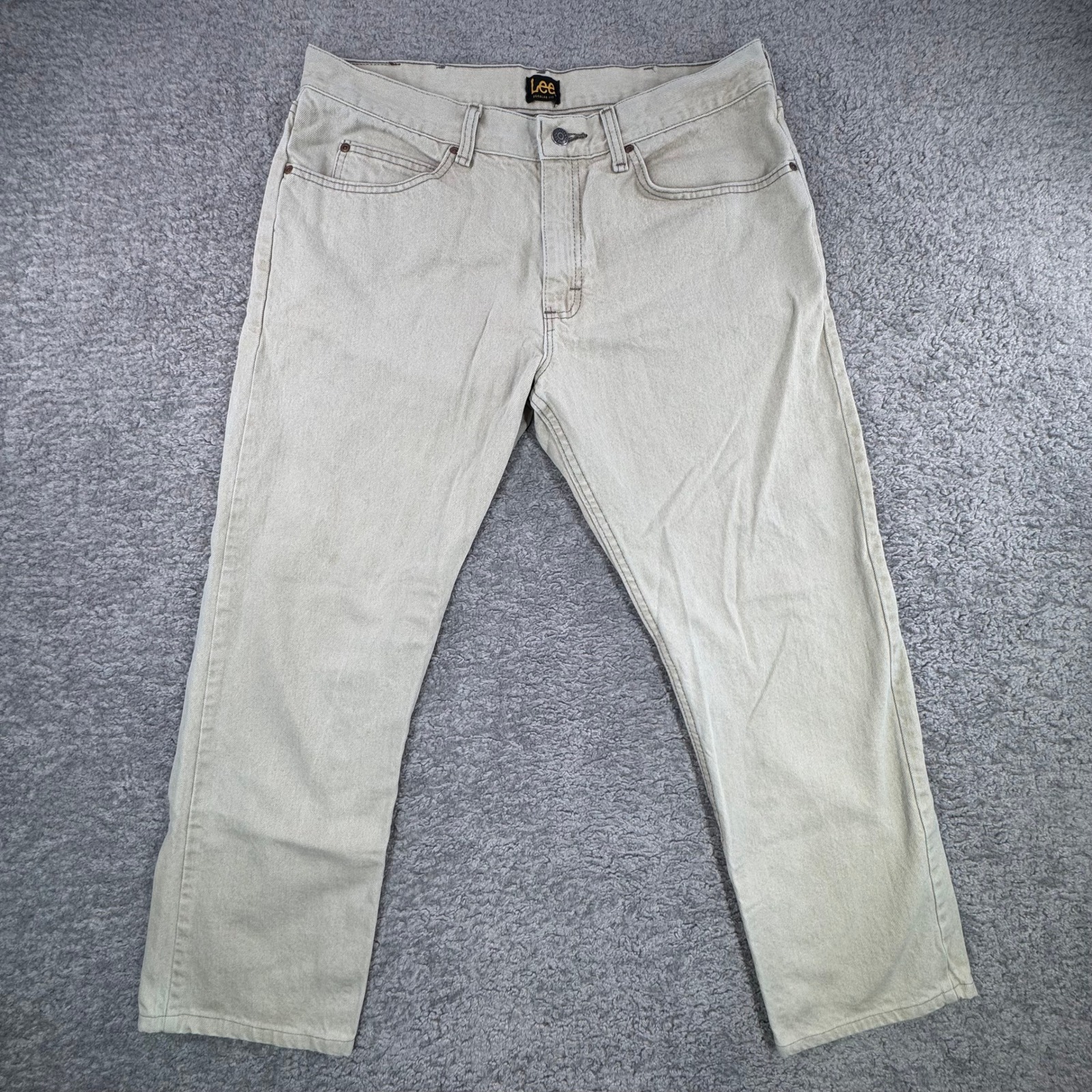 Lee Regular Fit Jeans Mens 36x28 Tan Khaki Cotton Straight Leg Denim Pants